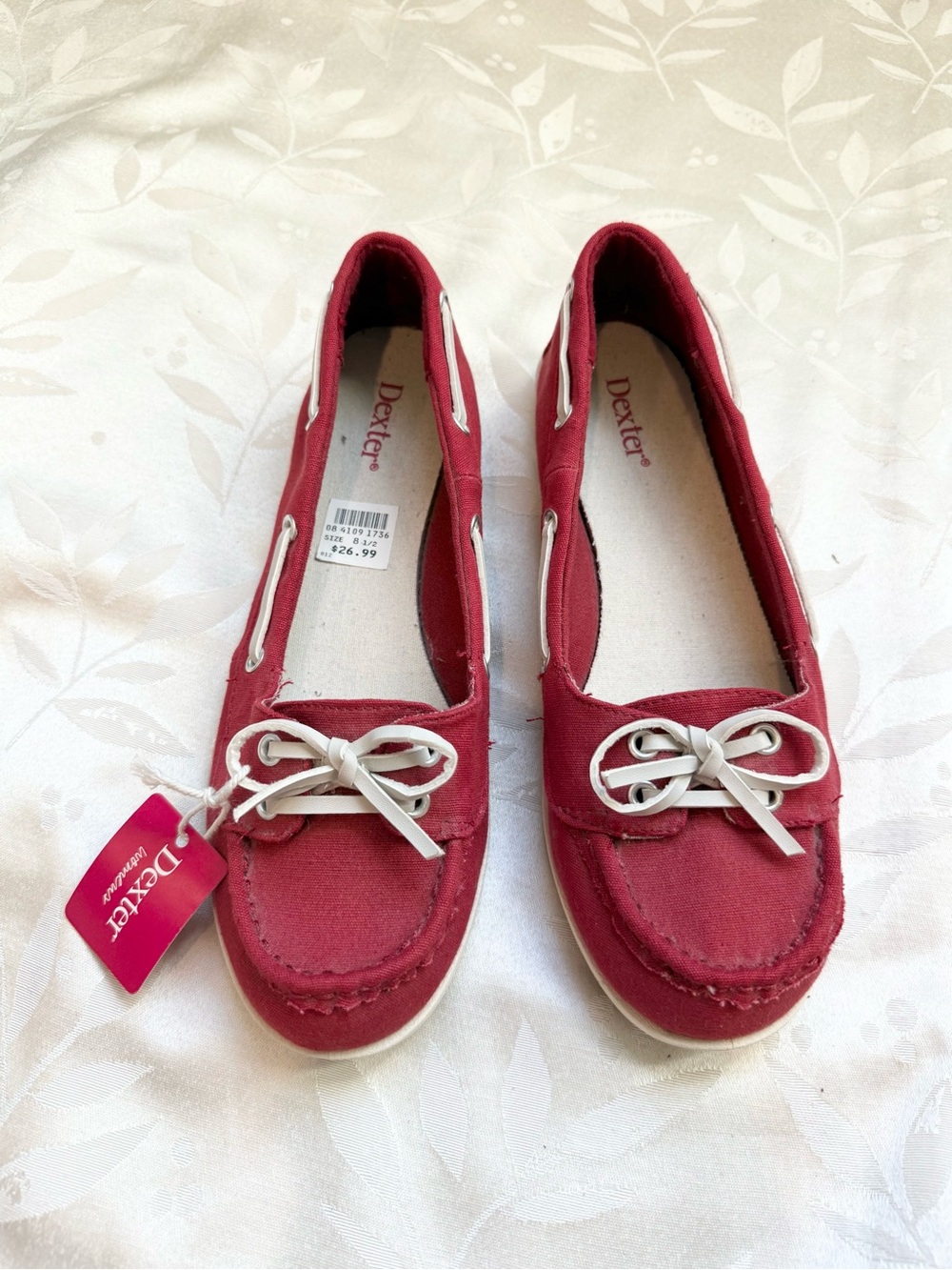 NWT Dexter Women's Red Moccasin-Style Slip-Ons with White Bow